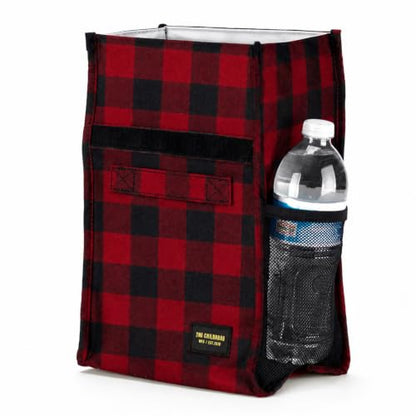 2nd Childhood Insulated Lunch Bag for Men, Durable & Reusable, Plaid Red | Slim lunch bag with carry handle, two mesh side pockets and a back slip pocket; insulated liner keeps food cool - color: Buffalo Red