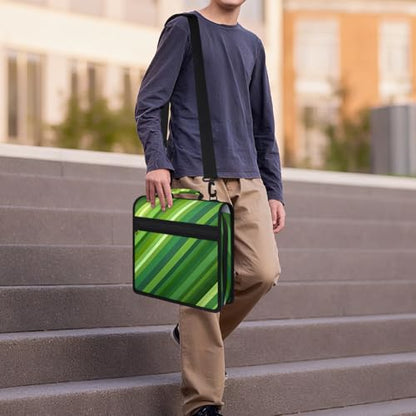 Green Stripe Zipper Binder, 3 D-Ring Expanding File Folder with Handle & Adjustable Shoulder Strap, 400 Sheets Capacity Multi-Pocket Organizer for 13 Inch Laptop - color: Green Stripe