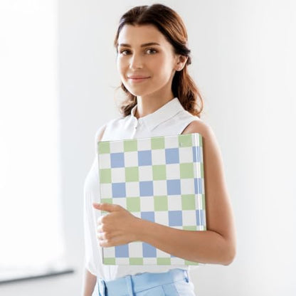 Custom 3 Ring Binder 1.5 Inch Round Rings Green Blue Checkerboard Personalized Name Binders Organizer Fashion View Binder with 2 Pockets for School Office Supplies - color: Multi19