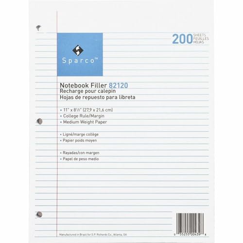 Sparco Notebook Filler Paper - Letter, White