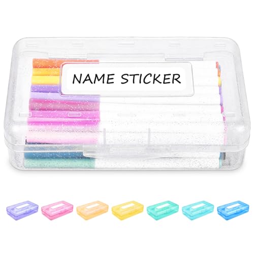 Sooez Pencil Box with Personalized Sticker,Large Hard Pencil Case Organizer | Clear Plastic Crayon Box for Girls and Boys, Colored Marker Organizer, Small Plastic Containers/Bins with Lids, Art Supply - color: Clear Glitter