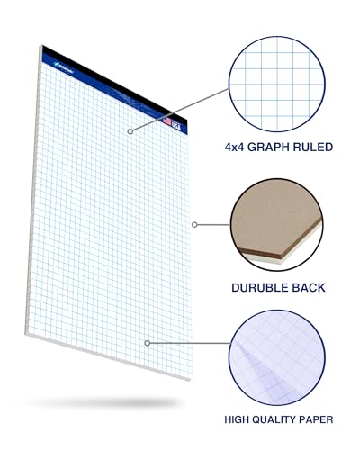 Graph Paper Pads 8.5 x 11, 4x4 Quad Ruled Graph Paper, 2 Pack, 50 Sheets Per Pad, White Graphing Paper Notebook with Sturdy Back & Micro-Perforated Pages, Made in USA, for School, Math, Drafting & Office - color: White