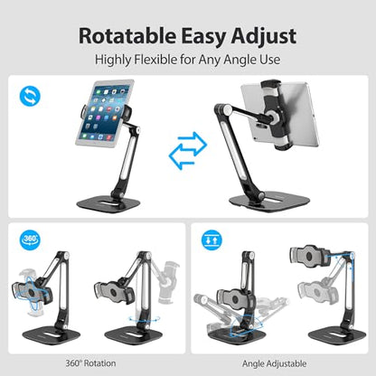 AboveTEK Tablet Stand, Multi-Angle Adjustable iPad Stand Holder, 360° Swivel Tablets Stand Aluminum Desk Mount Fits 4”-11"(Diagonal) iPad/mini/Air/Pro for Business Kiosk Office – Black - color: Black