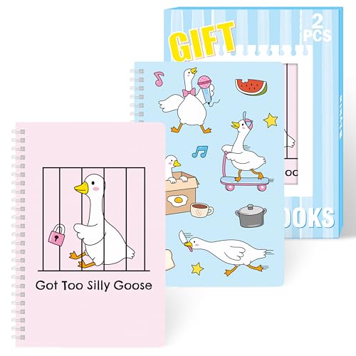 B1ykin A5 Spiral Notebooks - 2Pcs 50 sheets 100 Pages, Funny Goose Design | Wire Bound Travel Journal, Spiral Notepad, Memo Diary for Kids Back to School Office Supplies