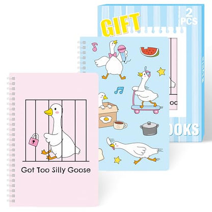 B1ykin A5 Spiral Notebooks - 2Pcs 50 sheets 100 Pages, Funny Goose Design | Wire Bound Travel Journal, Spiral Notepad, Memo Diary for Kids Back to School Office Supplies