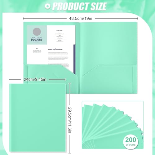 Gueevin 200 Pack Plastic Folder with Pockets, 2 Pocket Folders, Plastic Glossy Folders Fit Letter Size Paper, Heavy Duty Durable File Folder with Business Card for Home Office School (Bright Green) - color: Bright Green