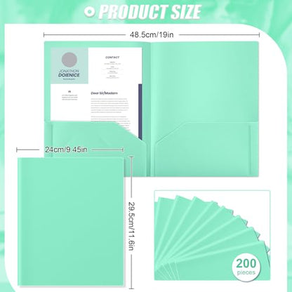 Gueevin 200 Pack Plastic Folder with Pockets, 2 Pocket Folders, Plastic Glossy Folders Fit Letter Size Paper, Heavy Duty Durable File Folder with Business Card for Home Office School (Bright Green) - color: Bright Green
