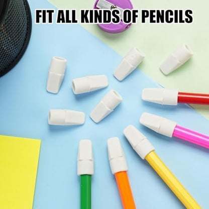 40 Pack Pencil Eraser Caps, White Pencil Top Erasers, Pencil Eraser Toppers for Writing, Drawing, Office, Home, Bulk Pencil Cap Erasers for Pencil Correction, Stationery Supplies
