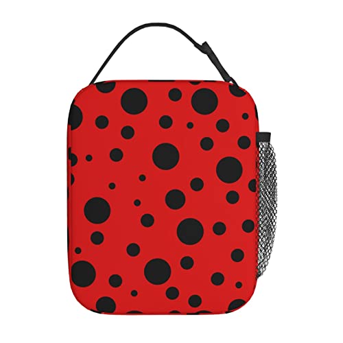 YETTA YANG Ladybug Black And Red Polka Dot Portable Lunch Bag Insulated Lunch Box Reusable Totes For Women Men Work Picnic Camping - color: Black21
