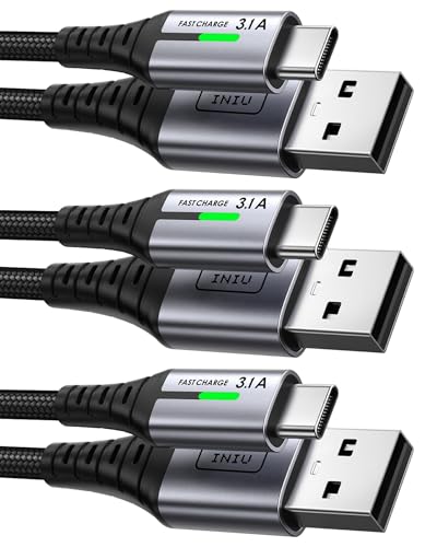 INIU USB to USB C Cable, [3 Pack, 6.6FT+1.6FT] 3.1A Type C Cord Fast Charging, Nylon USB A to USB-C Android Charger Cable for Samsung Galaxy S24 S23 S22 S21 S10 S9 iPhone 16 15 Pro Pixel 9 8 7 etc. - size: 6.6 ft+1.6 ft