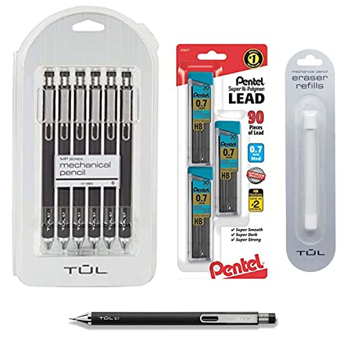 TUL Pencil Value Pack, 0.7mm Tul Mechanical Pencils 6 Pack , TUL Eraser Refill 1 Pack 3 10 Piece Set - style: Pencil Value Pack