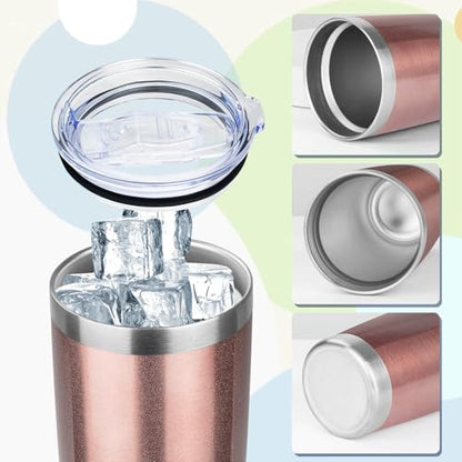 20oz Tumbler with Lid Stainless Steel Insulated Tumblers Travel Coffee Tumbler Bulk Double Wall Vacuum Insulated Water Cup Gifts for Christmas Women Men Her Him Home Office(Rose Gold, 4pack) - color: Rose Gold 4