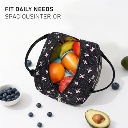 LEDAOU Kids Lunch Bag for Girls, Insulated School Lunch Box, Lightweight | Insulated interior, lightweight design, front pocket, smooth dual zippers, ideal for school and travel - color: Black Bow