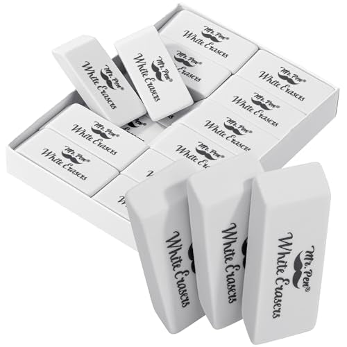 Mr. Pen- White Pencil Eraser Bulk, 12 Pack | Bulk Large Latex Free Block Erasers for School, Office, Art Sketching, Homework, Exams, Clean Smudge-Free Correction - color: White, size: 12 Pack
