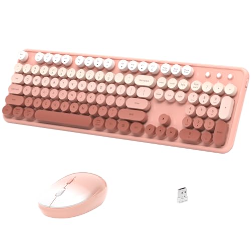 Links9+ Wireless Keyboard and Mouse, Full-Size Retro Typewriter Keyboard with Round Keycaps, 2.4GHz for Windows, Mac, Laptop, PC, Desktop (Peach Gradient) - color: Peach Gradient