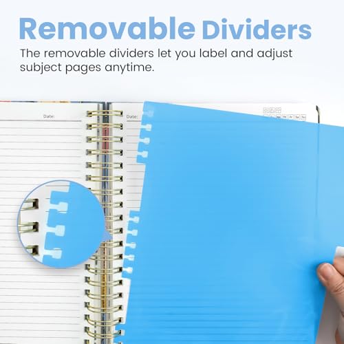 Large Spiral Lined Notebook for Work with Dividers & Tabs, 8.5"x11" Hardcover 5 Subject Notebook, College Ruled, 280 Pages, Soft Tulips - color: L - Soft Tulips