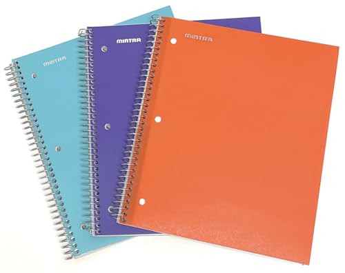Mintra Office Durable Spiral Notebooks, 3 Subject (Teal, Purple, Orange, College Ruled 3pk) - color: Teal, Purple, Orange, size: College Ruled 3pk