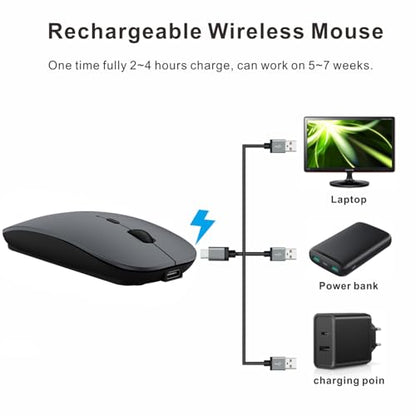 HOTDREAM Bluetooth Wireless Rechargeable Mouse for MacBook Pro/Air/iPad Air/iPad Pro/Laptop/Tablet/iPhone/PC, Bluetooth 5.2/3.0 and 2.4GHz Dual Mode Mouse (Gray) - color: Gray