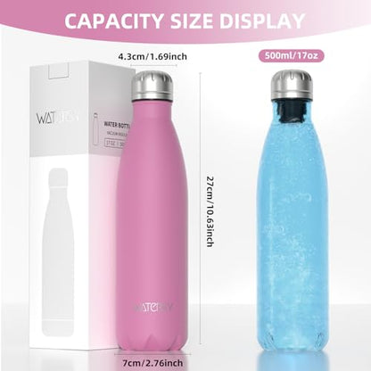 WATERSY Stainless Steel water bottles,17oz/500ml Insulated Water Bottles,Gloss Pink metal water bottle Keeps Drink Cold and Hot,BPA Free kids water bottles for School,Gym,Travel,Sports - color: Gloss Pink