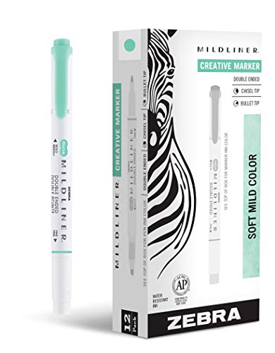 Zebra Pen Mildliner Dual-Tip Highlighters, Broad and Fine Tips, Ideal for Bible Highlighting, No Bleed, School Supplies, Teacher Supplies, and Office Supplies, Mild Blue-Green Ink, 12-Pack (78220upc) - color: Blue-Green