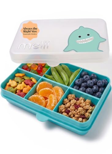 melii Snackle Box | 6-Compartment Divided Snack Container, BPA-Free Food Storage with Removable Dividers for School, Travel & On-the-Go Snacking (Shark) - color: Shark