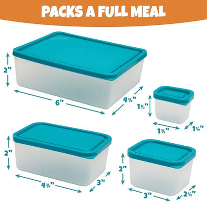 Reusable Lunch Containers - Set of 4 Microwave Safe, Meal Prep Stackable Nesting Containers, Pack Food, Snacks & Sauces in Leak Proof Compartments w/Lids, Easy to Clean, Fits in Bags & Bento Boxes