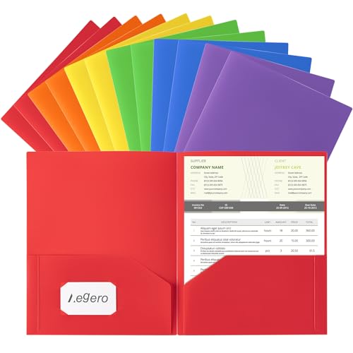 Aegero Plastic Folders with Pockets (12 Pack, Assorted Colors), Durable Heavy Duty File Folders with Business Card Slot, 2-Pocket Folder for Schoolwork & Office,Letter Size… | Durable Heavy Duty File Folders with Business Card Slot, 2-Pocket Folder for Sc