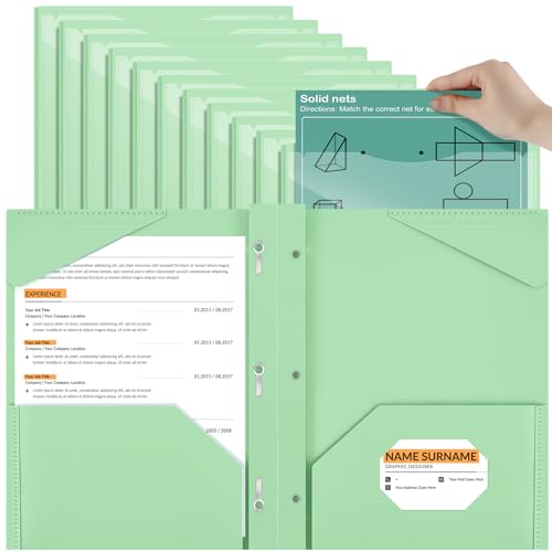 Henoyso 18 Pcs Plastic Folder with Clear Front Pocket and 3 Prong Plastic Folders with Card Slot Pocket Folders with Prongs for School Office (Light Green) - color: Light Green