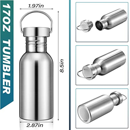 CHENGU 12 Pieces Sports Water Bottle 17 oz Stainless Steel Water Bottle Silver Uninsulated Single Walled Stainless Steel Sports Bottle for Runners, Hikers, Picnics, Cyclists and Beach Goers