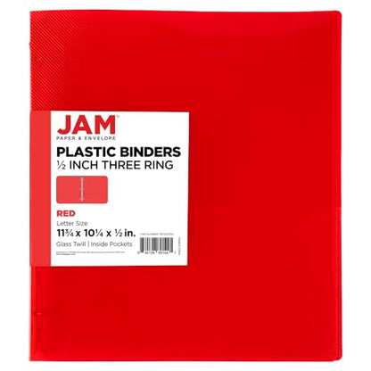 JAM PAPER Plastic 0.5 inch Binder - Red 3 Ring Binder - Sold Individually - color: Red, size: 0.5 inch