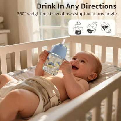 Evorie Tritan Weighted Straw Cup Baby Training Cup, Spill Proof, 7 Oz, 6M+ | BPA & BPS-Free, First learning cup, 360° drinking, Dishwasher safe, Durable Sippy Cup, Puppy Blue - color: Puppy Blue