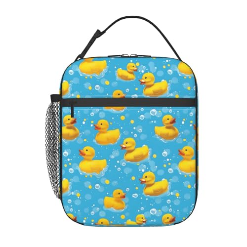 Rubber Duck Lunch Box for Kids,Playful Yellow Ducks Insulated Bag for Student,Blue Bubble Fun Reusable Thermal Insulation Cooler Tote Bags for School Work Picnic Camping Outdoor,Gifts - color: Rubber Duck