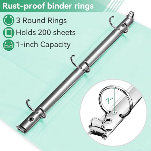 SUIN 1 Inch 3 Ring Binder, Clear 1'' View Presentation Binders with 2 Pockets, Fits 8.5 x 11 Letter Size, Durable Polypropylene, Non-Stick & PVC-Free for School, Office & Home (Pastel Green) - color: Pastel Green