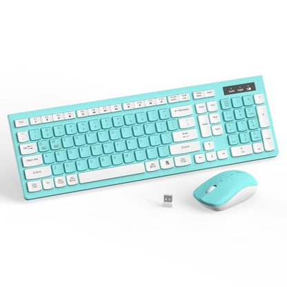 RECCAZR Wireless Keyboard and Mouse Combo, Full-Sized Keyboard and Adjustable DPI Mouse, 2.4GHz USB Receiver, Wireless for PC, Windows, Desktop, Laptop (Blue) - color: Tiffany Blue