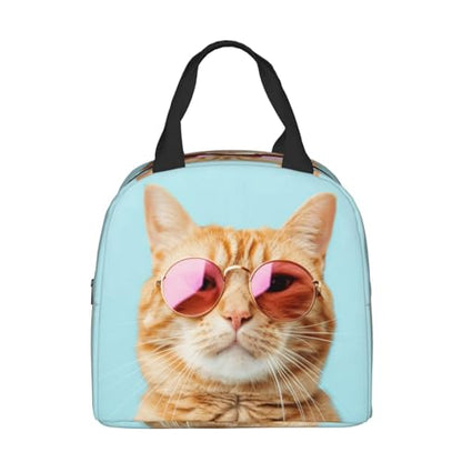 Sunglasses Cat Lunch Box - Insulated Lunch Bags for Women/Men Funny 3D Design Reusable Lunch Tote Bags, Perfect for Office/Camping/Hiking/Picnic/Beach/Travel - color: Sunglasses Cat