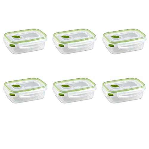 Sterilite Ultra-Seal 3.1 Cup Rectangle, Airtight Food Storage Container, Latching Lid, Microwave and Dishwasher Safe, Clear With Green Gasket, 6-Pack