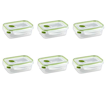 Sterilite Ultra-Seal 3.1 Cup Rectangle, Airtight Food Storage Container, Latching Lid, Microwave and Dishwasher Safe, Clear With Green Gasket, 6-Pack