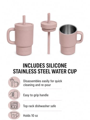 4-Piece Silicone Bento Lunch Box Set for Kids – Stainless Steel Water Cup, Spoon & Fork Included, BPA Free, Dishwasher Safe, Reusable Lunch Container - color: Dusty Pink