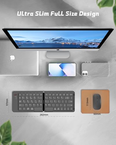 Wireless Bluetooth Keyboard & Mouse Combo, Foldable Mini Portable Typepad for iPad, iPhone, Tablet,Folding Rechargeable & Compatible with iOS, Windows, Android Devices, Laptops & Smartphones