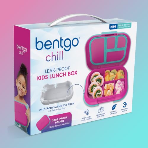 Bentgo Chill Kids Leakproof Lunch Box - 4-Compartment Bento Box with Built-In Ice Pack, 3.3 Cup Capacity, BPA-Free, Microwave & Dishwasher Safe Tray, Ages 3–7 (Fuchsia/Teal) - color: Fuchsia/Teal