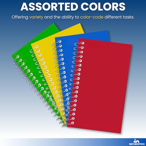 1InTheOffice Wirebound Spiral Memo Books, Memo Pads, 3" x 5", College Ruled, Small Notepad 3x5, Assorted, 75 Sheets/Pad, 10 Pads/Pack