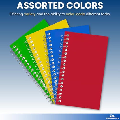 1InTheOffice Wirebound Spiral Memo Books, Memo Pads, 3" x 5", College Ruled, Small Notepad 3x5, Assorted, 75 Sheets/Pad, 10 Pads/Pack