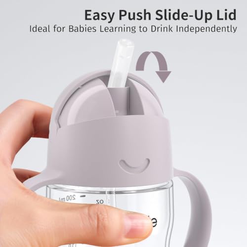 Evorie Tritan Weighted Straw Cup Baby Training Cup, Spill Proof, 7 Oz, 6M+ | BPA & BPS-Free, First learning cup, 360° drinking, Dishwasher safe, Durable Sippy Cup, Taro Purple - color: Taro Purple