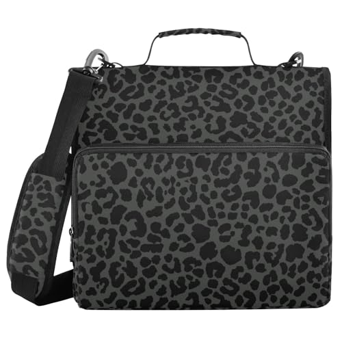 ALAZA Zipper Binder 3 Ring Dark Gray Leopard Cheetah Print Binder Organizer with Zipper and Shoulder Strap Large Capacity Multi-Pocket Trapper Keeper File Folder for Office Supplies - color: Multicolored 2