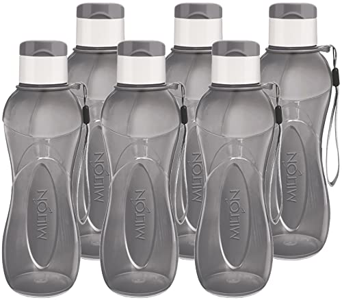 MILTON Water Bottle Kids Reusable Leakproof 12 Oz Plastic Wide Mouth Large Big Drink Bottle BPA & Leak Free with Handle Strap Carrier for Cycling Camping Hiking Gym Yoga - color: Black 6 pack