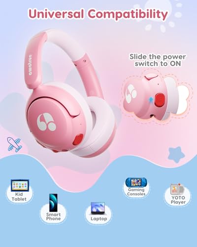 awatrue Kids Bluetooth Headphones, 85dB Volume Limiter, Foldable Wireless Over-Ear Headphones for iPad, Travel, 75H Playtime, Bluetooth 5.4, Built-in Mic, Pink - color: Pink