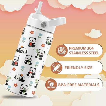 Panda Gifts for Girls Boys, 16 oz Water Bottle with Straw Lid, Panda Water Bottle, Stainless Steel Insulated Tumbler, Cute Animals Cups, Birthday Gifts for Animal Lovers - color: Panda