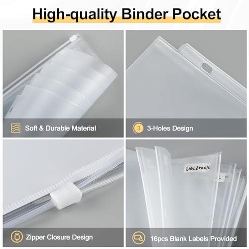 KTRIO 24 Pack Binder Pockets, 8.5 x 11 Zipper Pouches for 3 Ring Binders | Thickened PVC Document Folders, 3 Holes Pre-Punched Fits Standard Binder Letter-Size Paper Storage, Business Office Supplies - size: 24 Pack, style: White Zipper