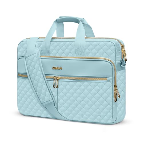 MOSISO 15-16 inch Laptop Bag, Laptop Briefcase Messenger Compatible with MacBook Pro 16/Air 15, HP, Dell, Lenovo, Square Quilted Computer Bag Work Office Business with 3 Pockets&Strap, Ice Blue - color: Ice Blue, size: 16 inch