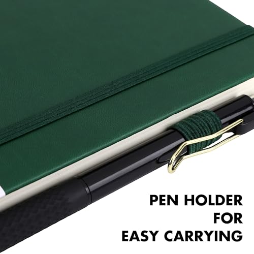 Aodaer 12 Set Lined Notebook Journals with Pens A5 Notebooks 100 GSM College Ruled Hardcover Notebook PU Leather Notepad with Pen Holder for Office School, 5.7 x 8.3 Inches, Dark Green - color: Dark Green